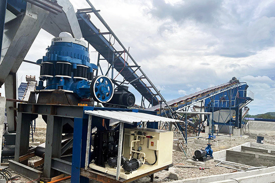 AC Motor Ore Hydraulic Cone Crusher con nastro trasportatore e ingresso Dimensioni 76-320mm